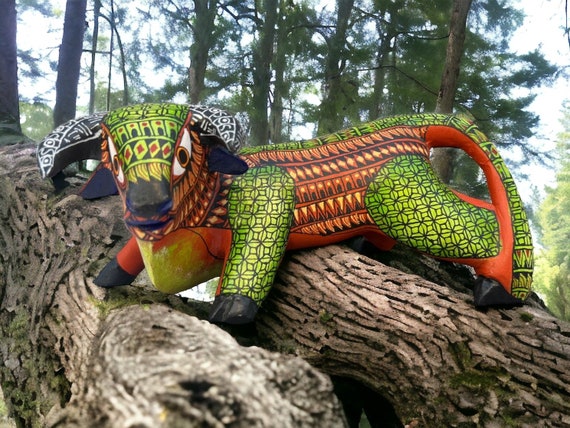 Bull Figurine Mexican Folk Art Alebrije Statue, Wooden Bull as