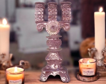 Large Candle Holder Glazed From Michoacan Made Of Clay Home Decor Centerpiece, Holds 3 Tall Candles, Handcrafted Modern Or Vintage Piece