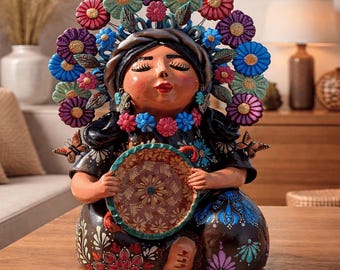 レレ人形、メキシコのおもちゃ、生命の樹、キャンドルホルダー、燭台