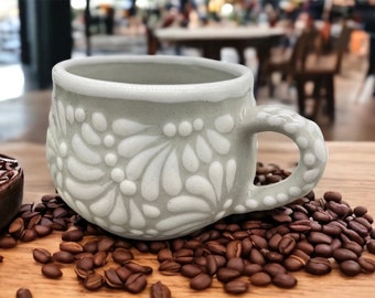 Cappuccino Cup, Mexican Coffee Mug, Puebla Talavera Pottery, Ceramic Thermos, Handmade Lead-Free, Custom Available