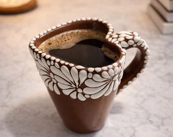 Taza de capuchino con forma de corazón, taza de café mexicana, cerámica de Talavera de Puebla, termo de cerámica sin plomo