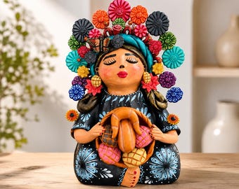 Pachamama  Handmade Metepec Sculpture - Mexican Mother Earth Art,  Clay Figurine Spiritual Folk Art, Home Decor