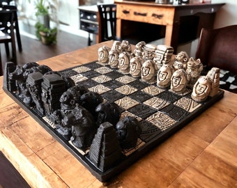 Chess Set 12.59” X 12.59”, Resin Chess Set in Black and