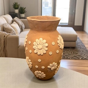 Embroidered Clay Vase From Oaxaca México Home Decor Handcrafted Jarron Barro Bordado Oaxaca Handmade Unique Designs From Artisans