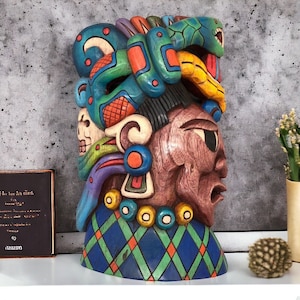 Prehispanic Wooden mask, Mayan culture, Mexican wall art, Hand carved ASK FOR CUSTOMIZE