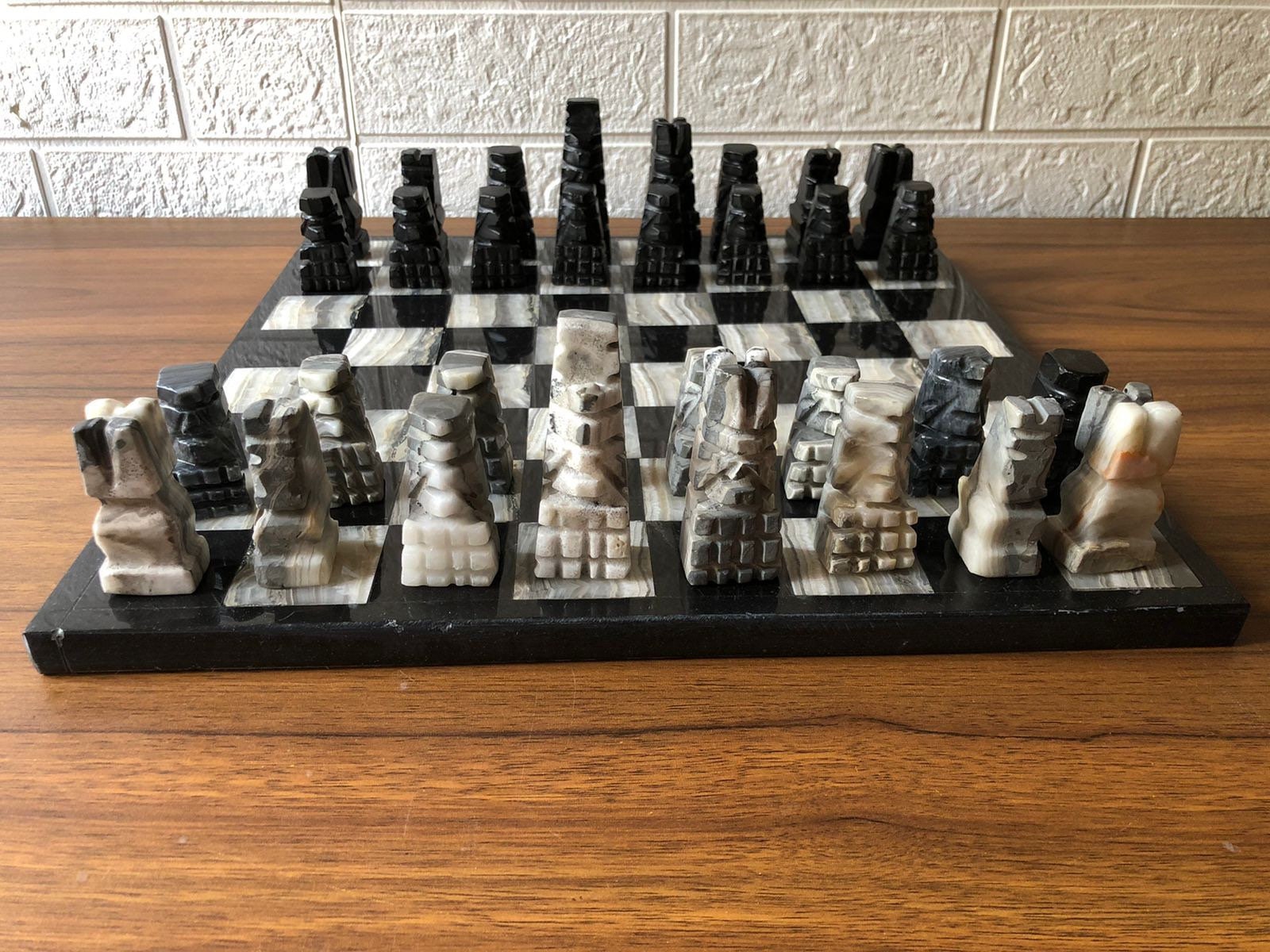 GMHN283B○MARGINAL / マージナル Chess MCH-200 LARGE Chess Set 13.77” X 13.77”, Marble Chess Set in Black