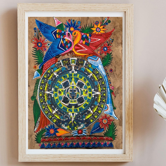 ⭐️良品⭐️メキシコ アマテ絵 2個セット アマテ紙に描かれたアステカのカレンダー、メキシコ美術における