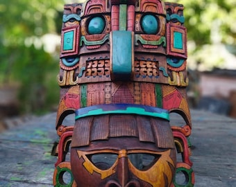 Prehispanic Wooden mask, Mayan culture, Mexican wall art, Hand carved ASK FOR CUSTOMIZE