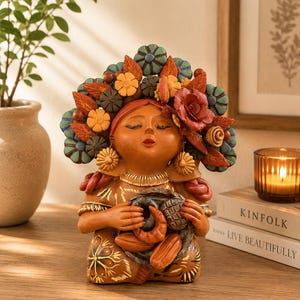 Pachamama-skulptur - Handgjord i Metepec Moder Jord-lerafigur, Spirituell folkkonst 08