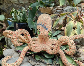 Octopus Figure Mexican Folk Art Alebrije Sculpture, Wooden As Mexican Decoration Statue, Made Of Wood And Carved By Hand