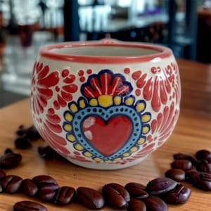 Cappuccino Cup, Mexican Coffee Mug, Puebla Talavera Pottery, Ceramic Thermos, Handmade Lead-Free Includes Lid, Custom Available