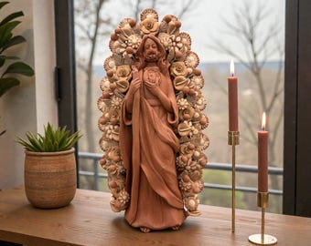 Estatua de arcilla de San Judas Tadeo de Metepec Estado de México, Artesanos de arte popular de San Juditas hechos a mano, decoración religiosa del hogar espiritual 15"