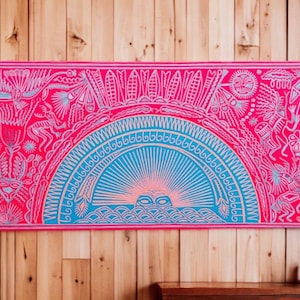 Huichol yarn painting, Mexican wall art, Wixarika culture, Abstract painting,  47.24” x  23.62”
