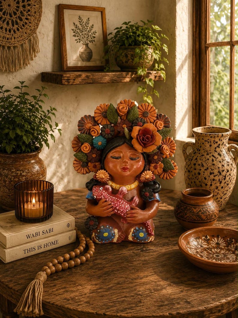 Pachamama-skulptur - Handgjord i Metepec Moder Jord-lerafigur, Spirituell folkkonst 11
