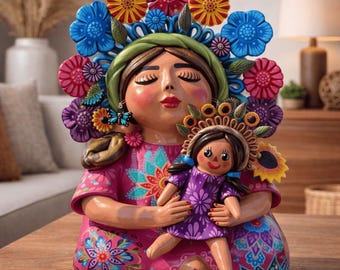 レレ人形、メキシコのおもちゃ、生命の樹、キャンドルホルダー、燭台