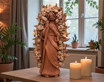 Estatua de arcilla de San Judas Tadeo de Metepec Estado de México, Artesanos de arte popular de San Juditas hechos a mano, decoración religiosa del hogar espiritual 15"