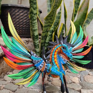 Pegasus Statue Folk Art Alebrije Sculpture, Wooden horse Mexican Decoration Figurine, Made Of Wood And Carved By Hand ASK FOR CUSTOMIZE