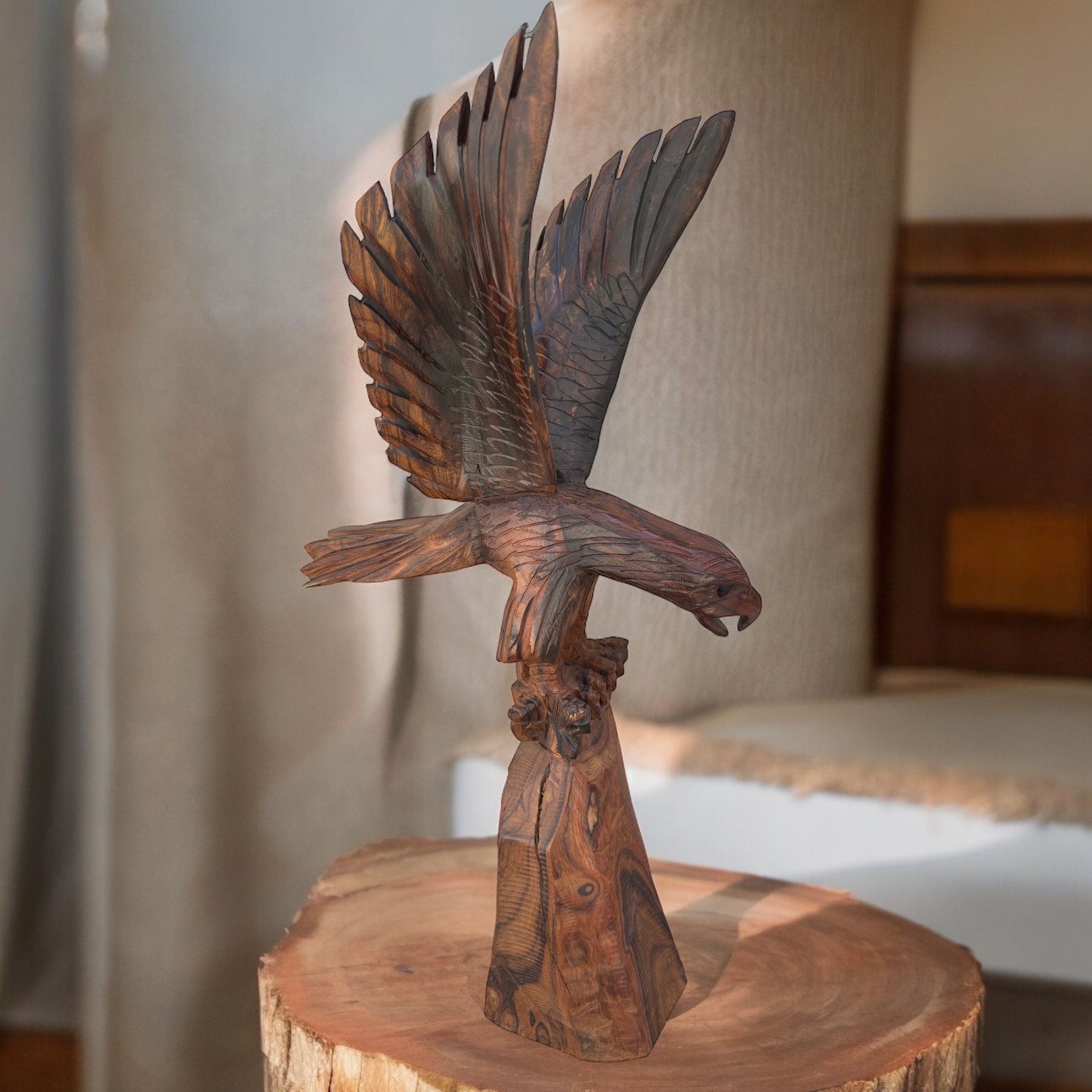 Large Ironwood Eagle Handcarfted Sculpture in 1 Piece From Desert