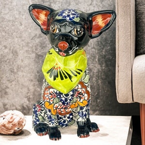 Talavera Chihuahua, Ceramic dog, Talavera pottery, Mexican pottery, Chihuahua statue, Dog sculpture