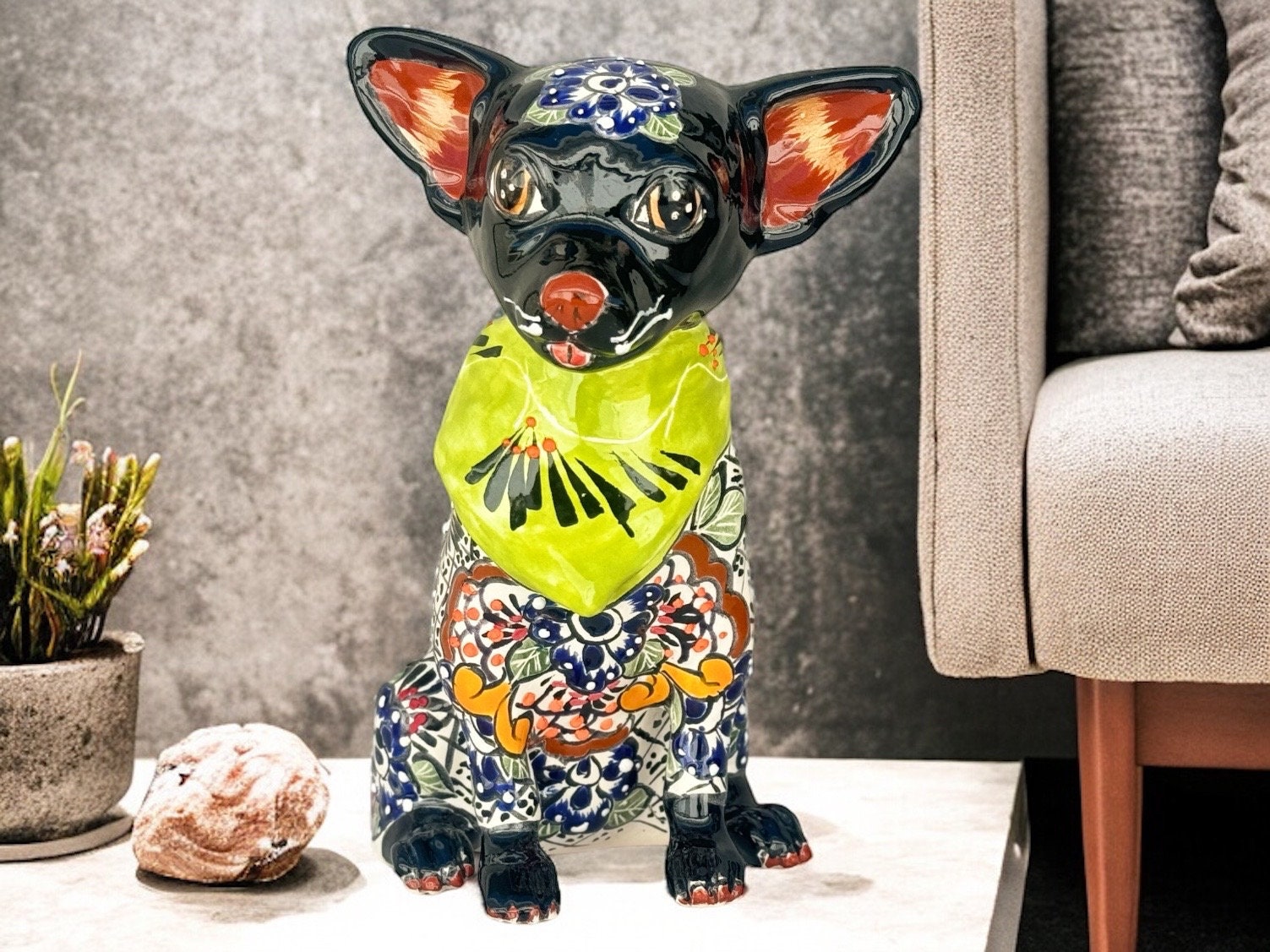 カラフルな陶器製タートル置物 約40cm　亀　メキシコ タラベラ陶器 カラフルな陶器製タートル置物 約40cm 亀 メキシコ タラベラ陶器