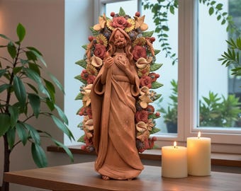 Estatua de arcilla de San Judas Tadeo de Metepec Estado de México, Artesanos de arte popular de San Juditas hechos a mano, decoración religiosa del hogar espiritual 15"