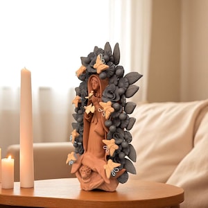Virgin Mary Handmade Clay Piece, Virgen de Guadalupe  Mexican Decoration, Mary Virgin Sculpture, Metepec Estado de México Virgencita
