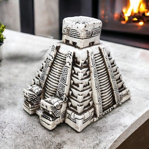 Mexican folk art sculpture, Kukulkan pyramid from Chichen Itza, Mayan art as Mexican decoration from prehispanic times