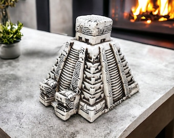 Mexican folk art sculpture, Kukulkan pyramid from Chichen Itza, Mayan art as Mexican decoration from prehispanic times