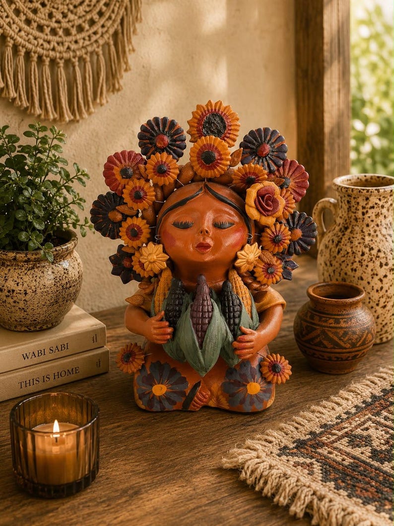Pachamama-skulptur - Handgjord i Metepec Moder Jord-lerafigur, Spirituell folkkonst 09