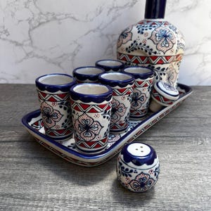 Puebla Tequila Borrelglas set, Tequila Guadalajara of Mezcal Talavera Hoogwaardig aardewerk, Vaderdagcadeau, handbeschilderd in Mexico, Folk
