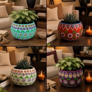 Mexican Clay Planter Pot, Capulineado Technique From Michoacan, Artisan Flower Pot, Decorative Succulent Planter, Folk Art Home Decor