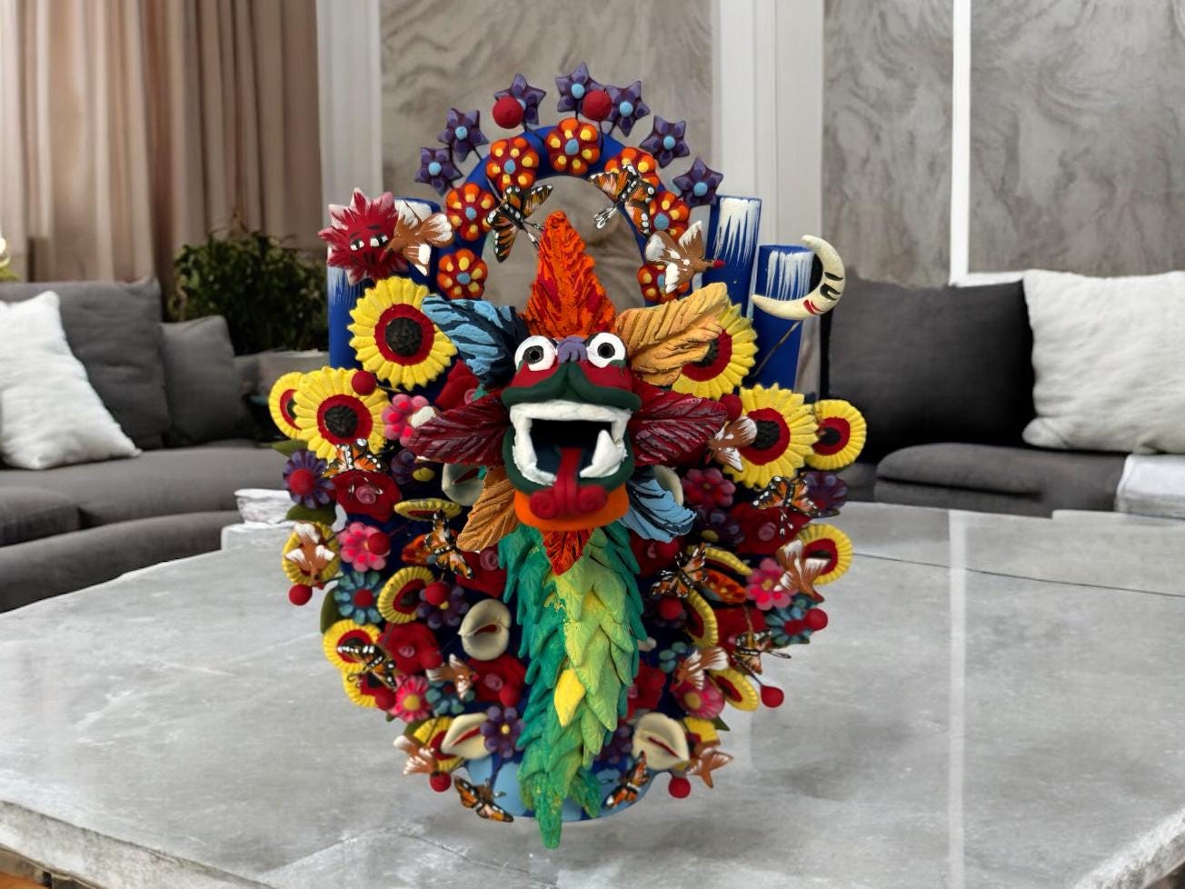 Quetzalcóatl  Candle Holder, Tree of life, Candelabra, Arbol de la vida, Mexican Pottery, Mexican Candelabra 8” High