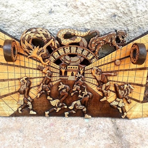 Decoración de pared maya, pintura mexicana, Quetzalcóatl, prehispánico, tallado en madera, hecho a mano