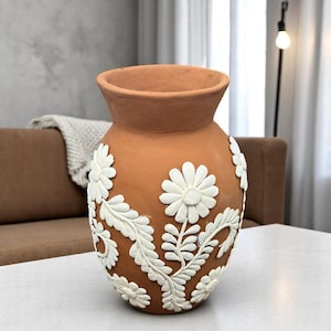 Embroidered Clay Vase From Oaxaca México Home Decor Handcrafted Jarron Barro Bordado Oaxaca Handmade Unique Designs From Artisans
