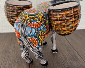 ロバの鉢植え（2）タラベラの置物 陶器 陶器職人の手描き 農家の装飾