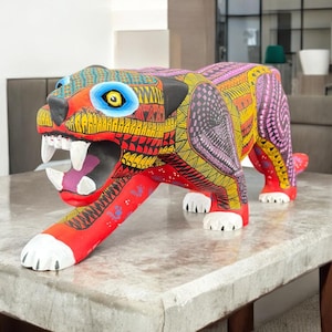 Jaguar Statue Mexican Folk Art Alebrije Sculpture, Wooden Panther Decoration Figurine, Made Of Wood Carved By Hand ASK FOR CUSTOMIZE