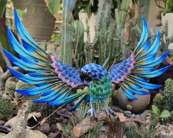 Estatua de Pájaro Perico Arte Mexicano Escultura Alebrije, Figura de Decoración de Loro de Madera, Hecha de Madera y Tallada a Mano PEDIR PERSONALIZAR