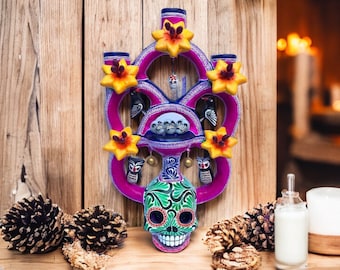 Skull Candle Holder, Tree of death, Candelabra, Arbol de la muerte, Mexican Pottery, Mexican Candelabra 9” High