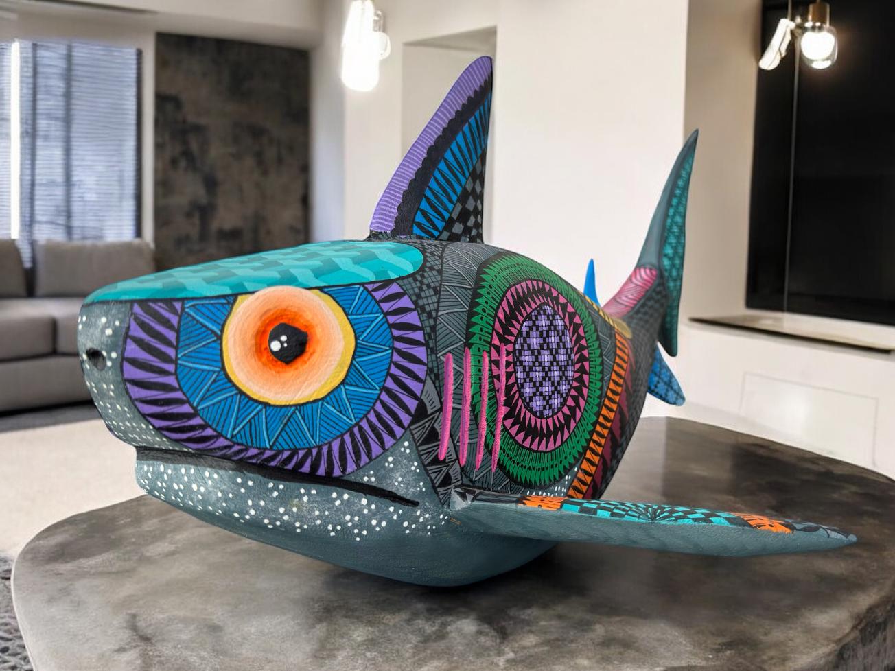 MEXICO メキシコ ARTE AZTECA社製 置物 エンゼルフィッシュ Alebrije Shark Figure Oaxaca Mexican Folk Art Alebrije Sculpture