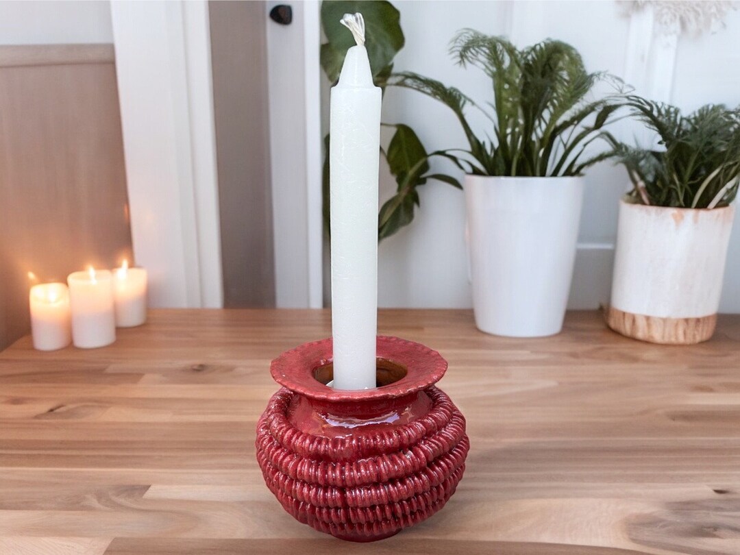 メキシコのミチョアカン州産の粘土キャンドルホルダー、Capula Clayの