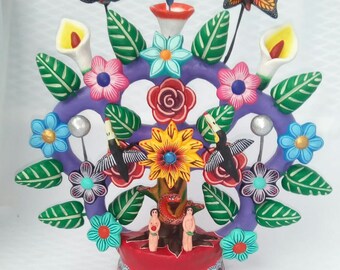 うっとりする色使い♡1970sメキシコ♡生命の樹♡キャンドルホルダー♡燭台♡ うっとりする色使い♡1970sメキシコ♡生命の樹♡キャンドルホルダー