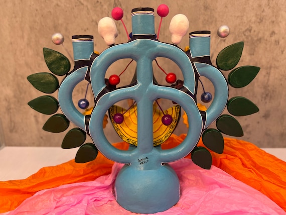 メキシコ　キャンドルスタンド　民芸品　生命の樹　陶器 生命の樹 生命の木 キャンドルホルダー メキシコ民芸品 メキシコ
