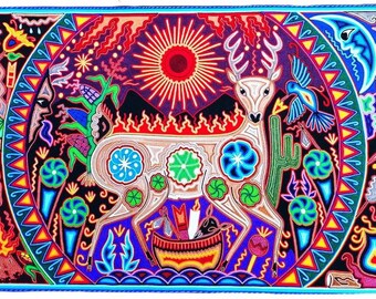 希少❗️Popular Arts of Mexico/メキシカンアート/美術/民藝 メキシコのアート。ウイチョル族の糸で描いた絵画。メキシコの