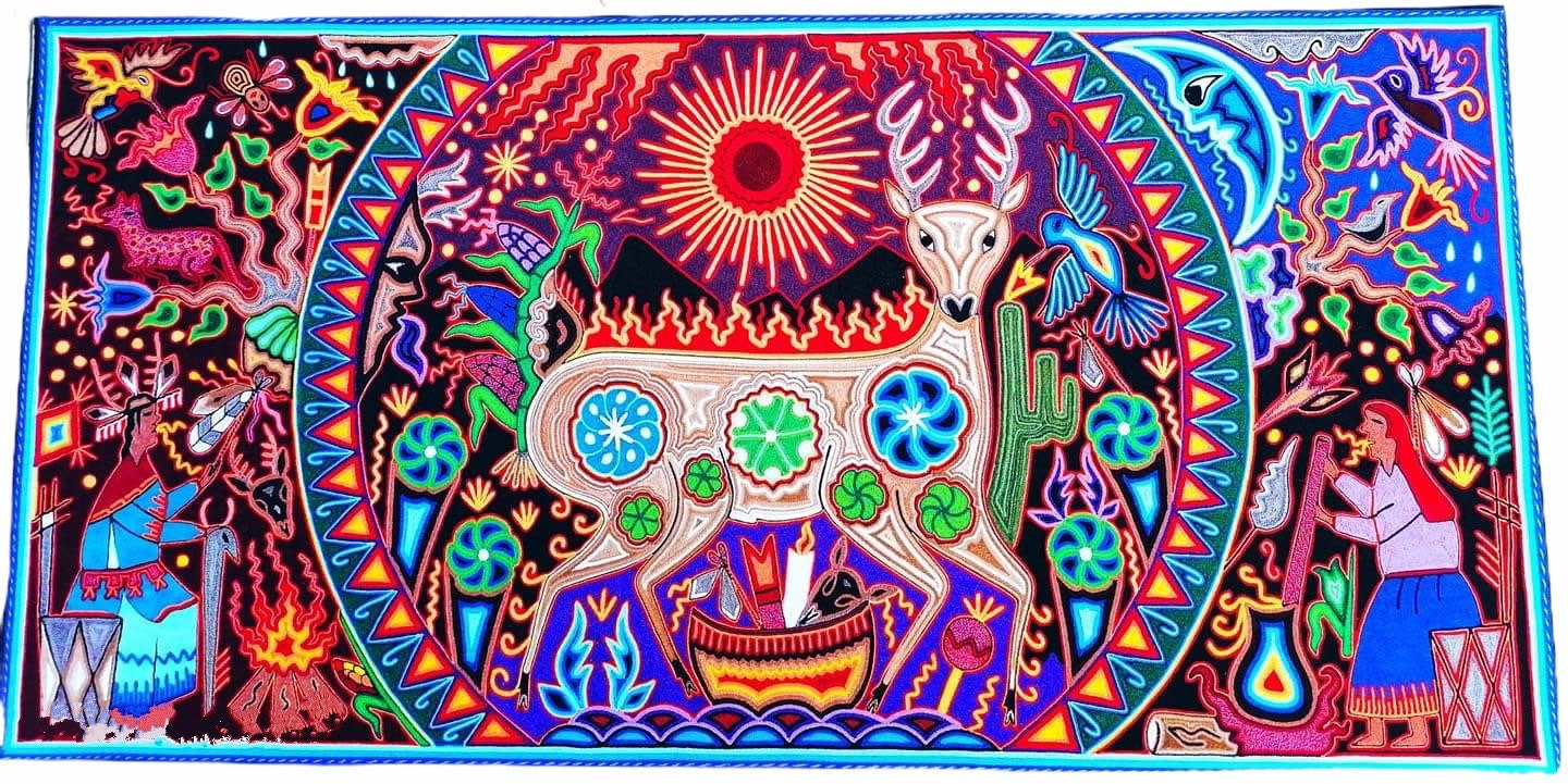 メキシコ絵画 Mexico Huichol Thread Painting 47.24 “x 23.62” In Diamond Quality