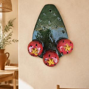 Decoración de pared mexicana con cactus y tunas, nopal de arcilla hecho a mano de Michoacán.