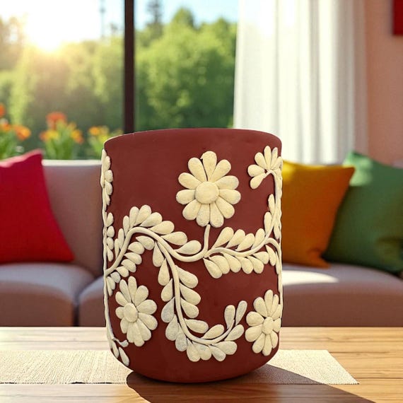 テラコッタ 花模様プランター 植木鉢 テラコッタ製 ☆花レリーフ