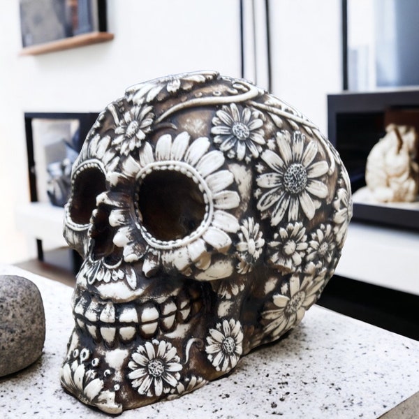 Jalach Winik Warrior Skull, Mexican Decoration, Skeleton Head, Skull Sculpture, Human Skeleton, Skull Statue