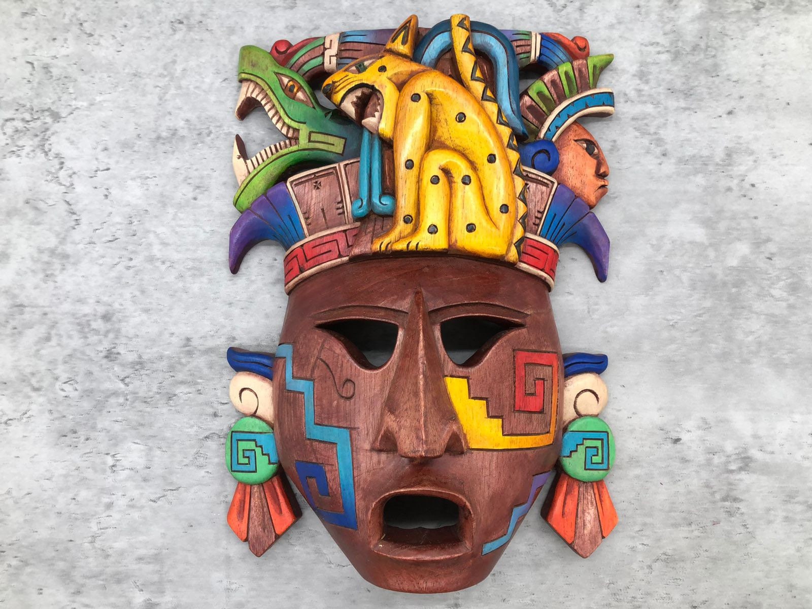 Prehispanic Wooden Mask, Mayan Culture, Mexican Wall Art, Hand