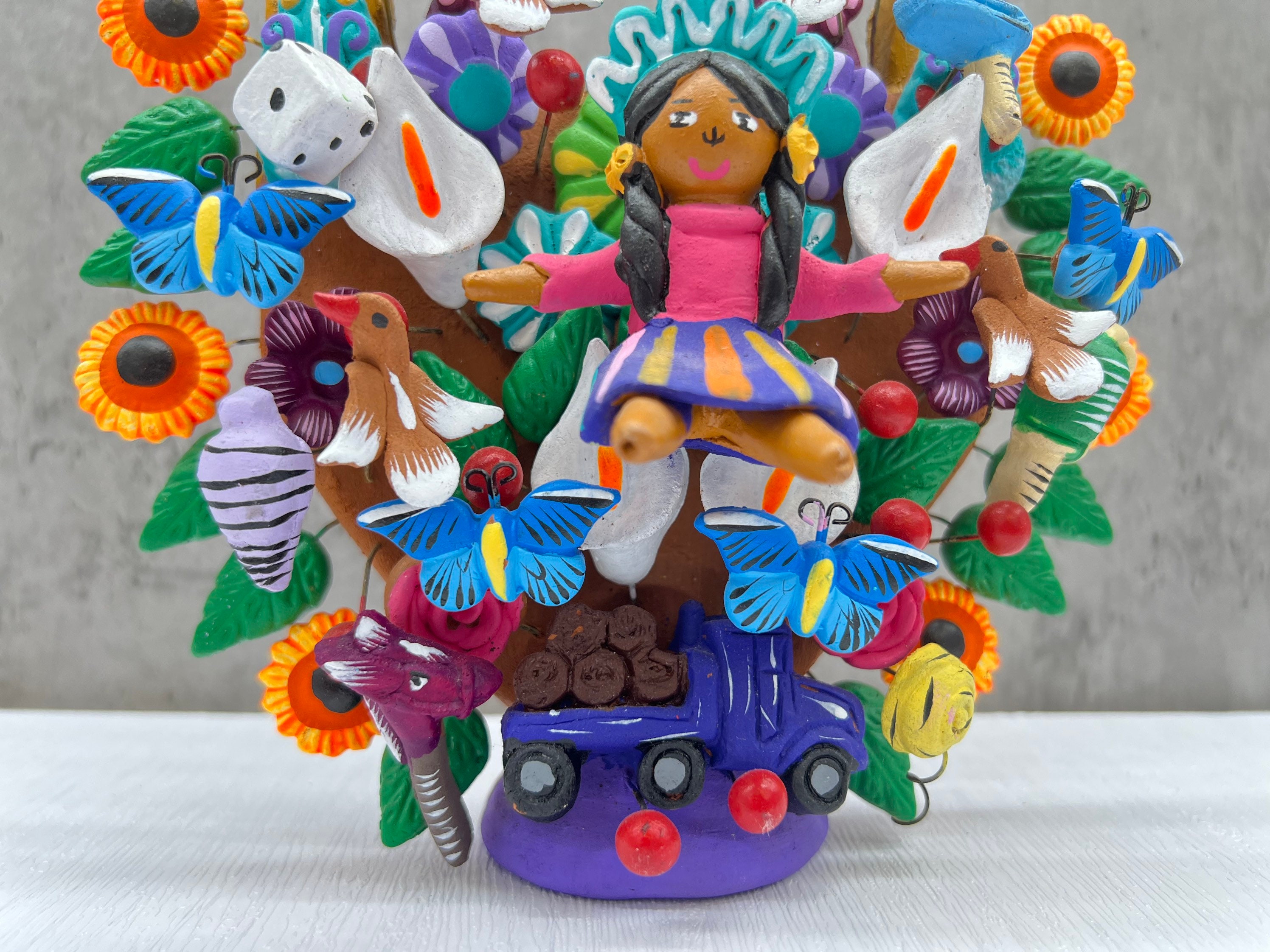 レレ人形、メキシコのおもちゃ、生命の樹、キャンドルホルダー、燭台