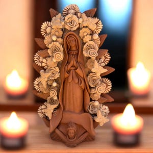 Pieza de arcilla hecha a mano de la Virgen María, Decoración Mexicana Virgen de Guadalupe, Escultura de la Virgen María, Metepec Estado de México Virgencita